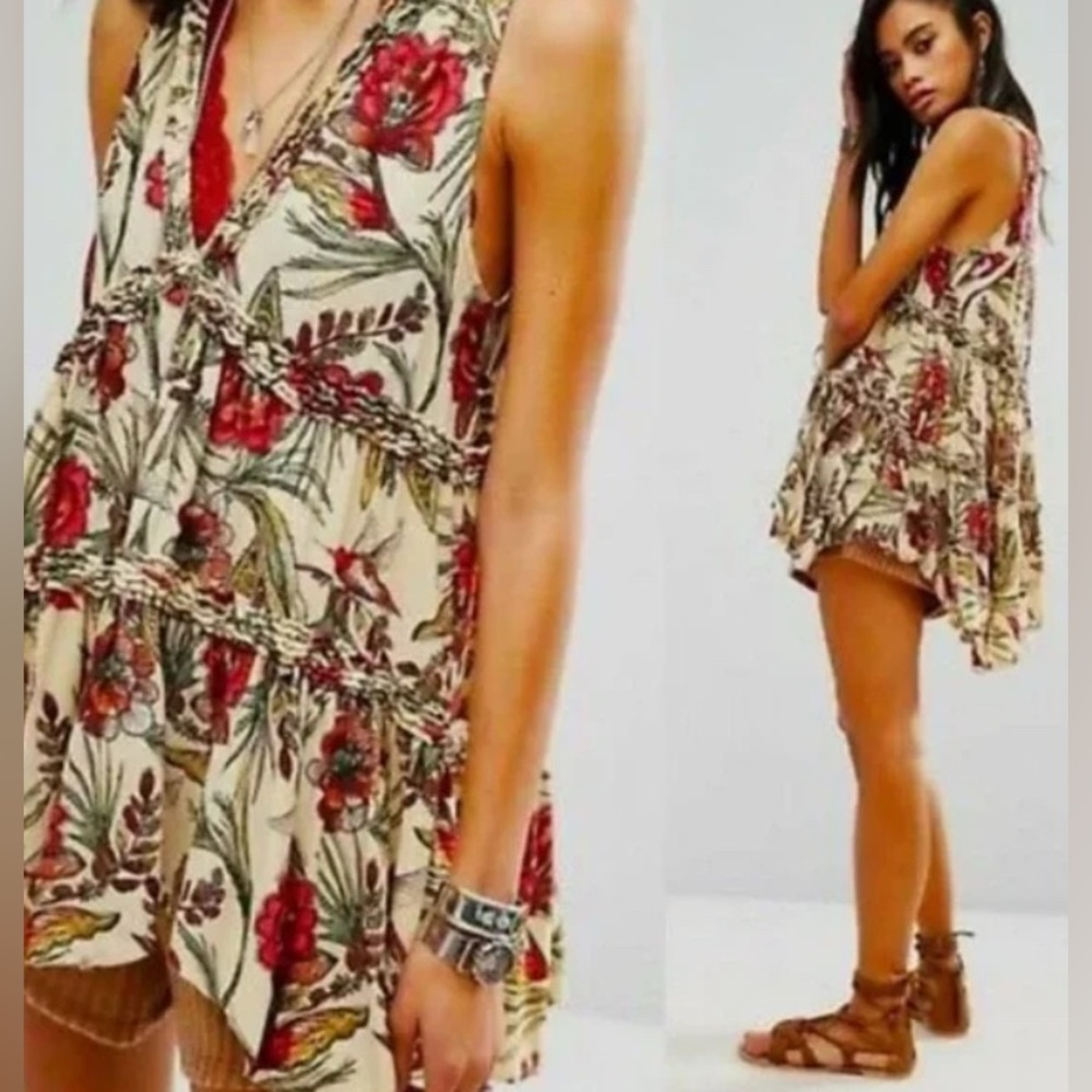 (M) Free People Floral Mini Dress with hummingbirds and floral print